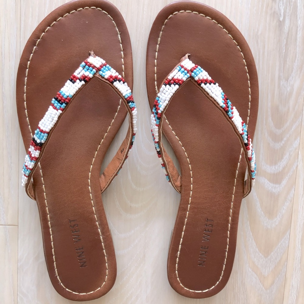 NINE WEST Size 6 Beaded Thong Sandals